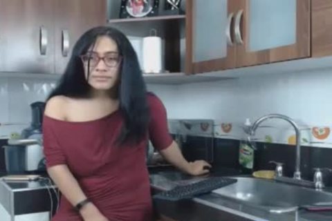 Nerdy tgirl Flashing humongous rod And booty