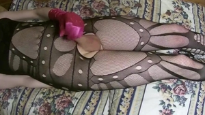 Skinny blonde Sissy Joys With Pink vibrator In Solo Action With ball cream flow