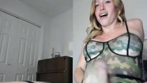 blonde ladyman Masturbating Her jock In daybed