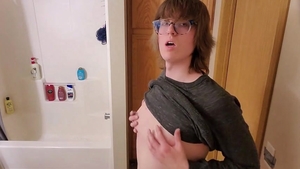 Trans cutie Stephanie Sprays humongous ejaculation All Over bathroom Floor